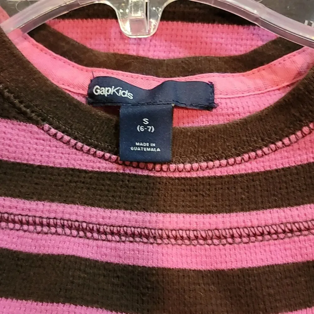Gap Kids Top Girls Long Sleeve Pink Brown Striped Boho